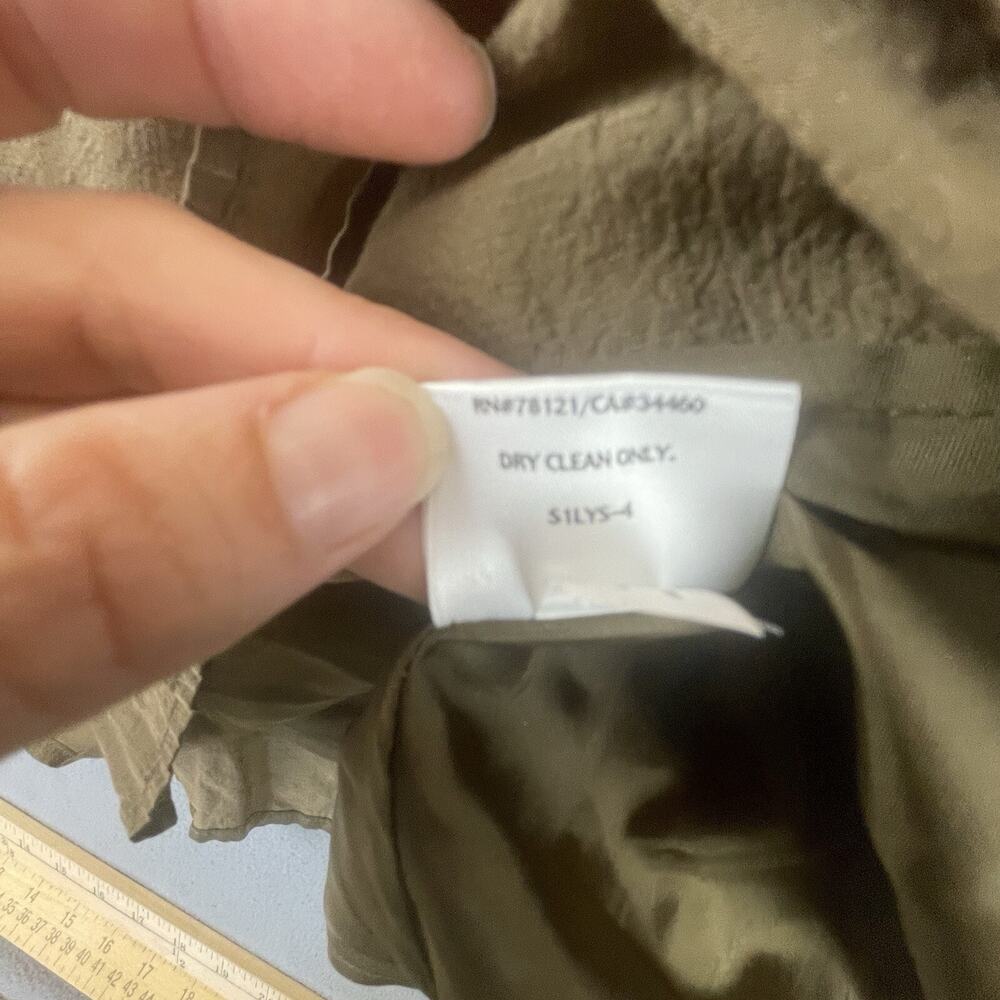 Eileen Fisher Dress Womens 6 Olivine Olive Green Steel Satin Empire Waist Tie - Picture 12 of 12